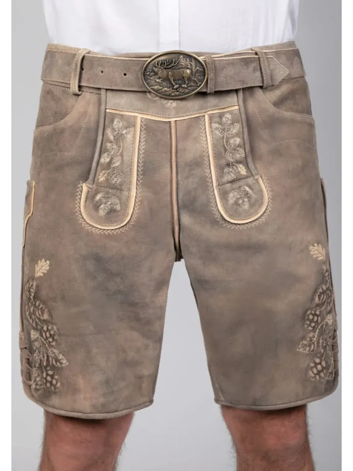 Kurze Wildbock Lederhose Kare in grau