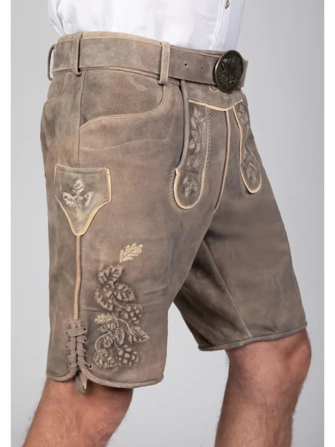 Kurze Wildbock Lederhose Kare in grau