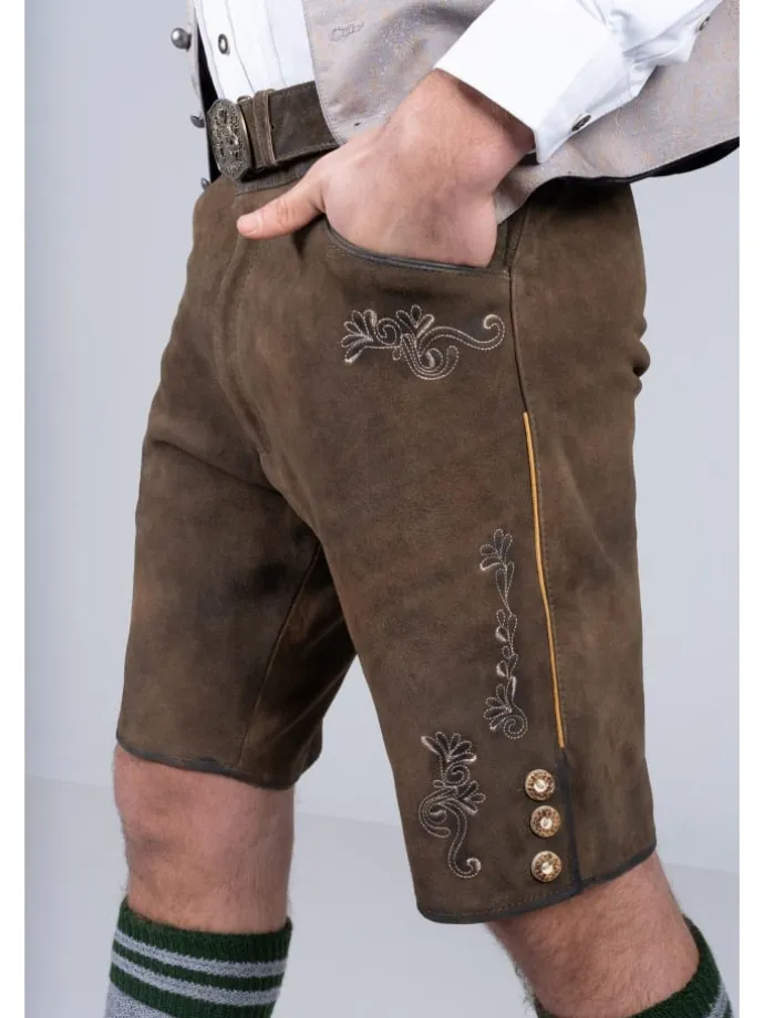 Kurze Wildbock Lederhose Lothar in dunkelbraun