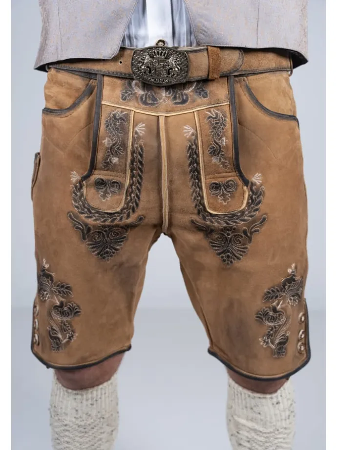 Kurze Wildbock Lederhose Toni in hellbraun