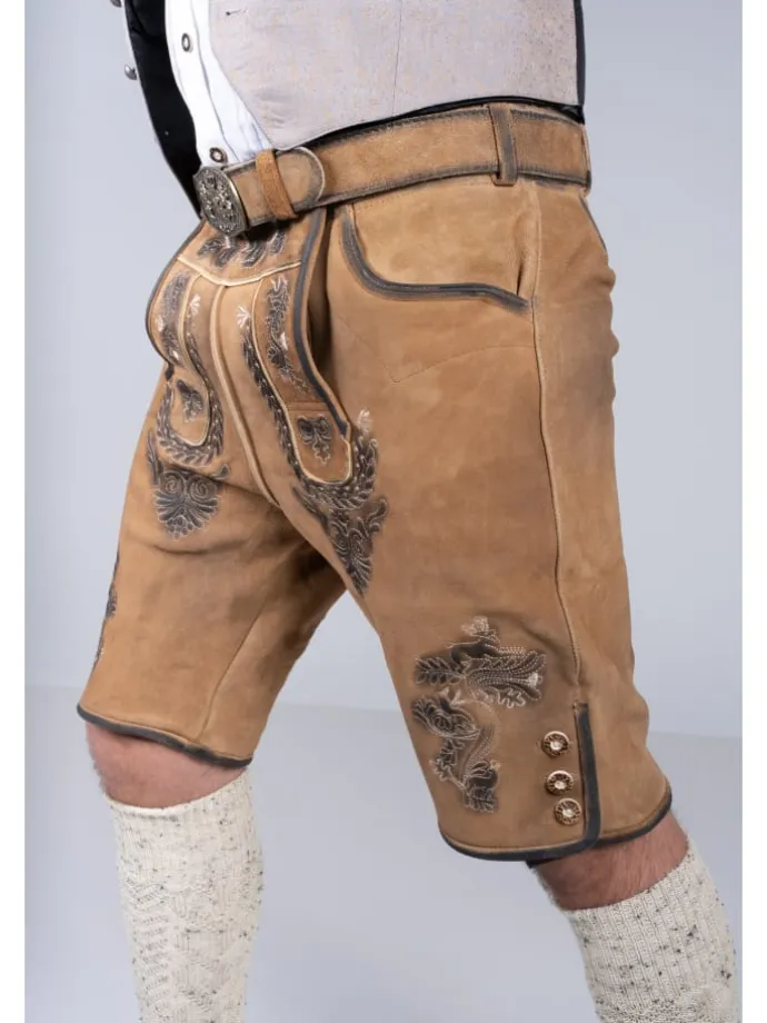 Kurze Wildbock Lederhose Toni in hellbraun