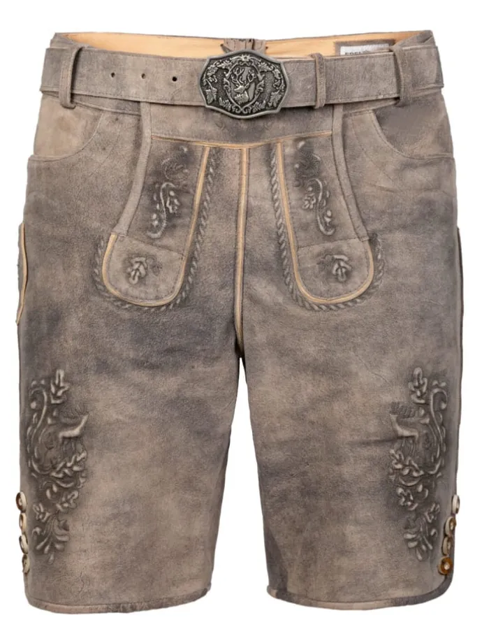 Kurze Wildbock Lederhose Maxl in grau