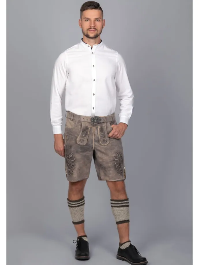 Kurze Wildbock Lederhose Maxl in grau