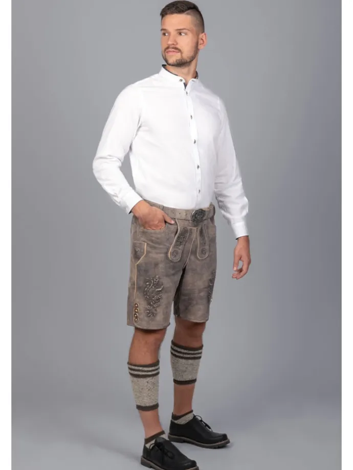 Kurze Wildbock Lederhose Maxl in grau