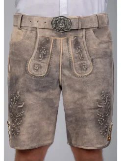 Kurze Wildbock Lederhose Maxl in grau