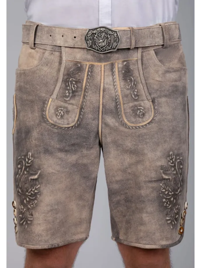 Kurze Wildbock Lederhose Maxl in grau