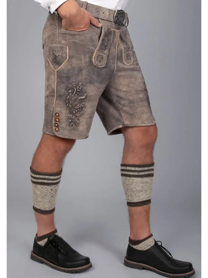 Kurze Wildbock Lederhose Maxl in grau
