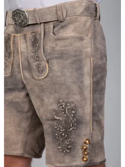 Kurze Wildbock Lederhose Maxl in grau
