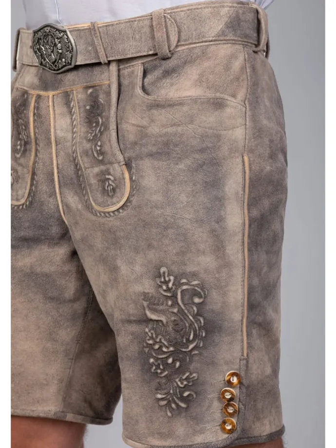 Kurze Wildbock Lederhose Maxl in grau