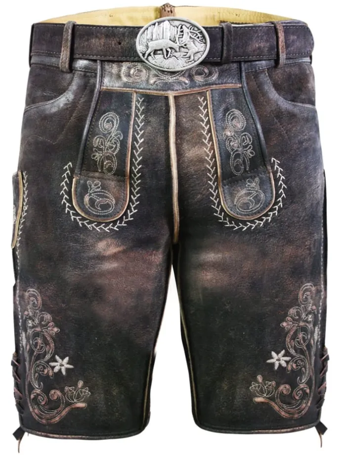 Kurze Wildbock Lederhose Alex in dunkelbraun
