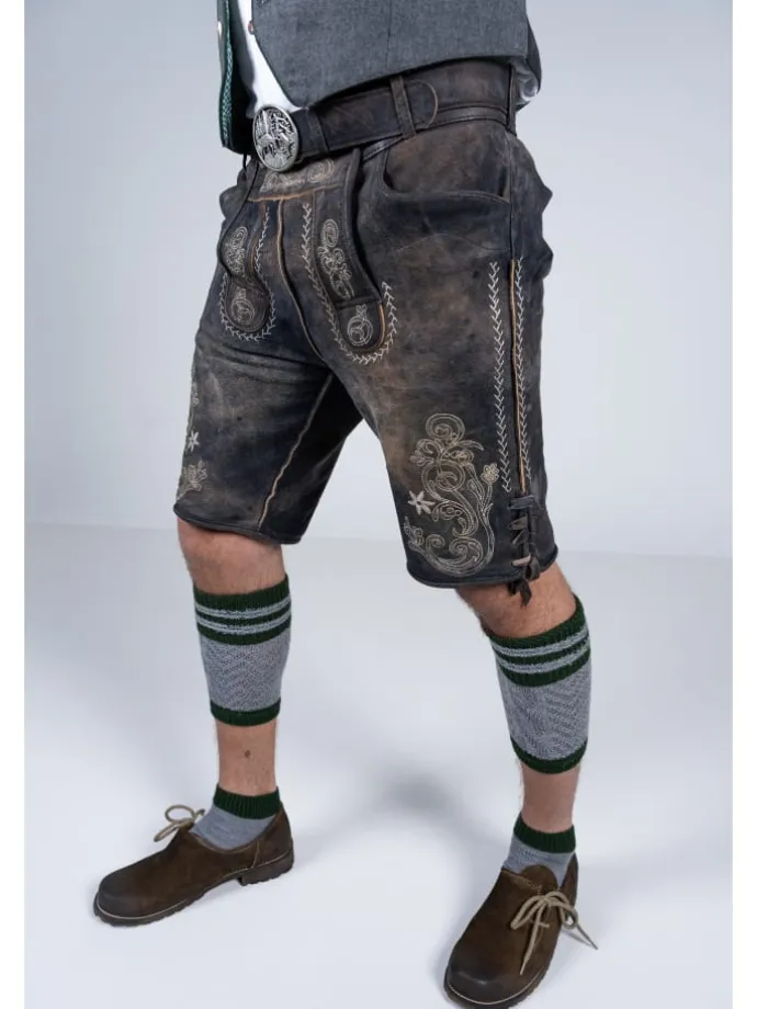 Kurze Wildbock Lederhose Alex in dunkelbraun