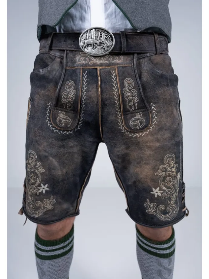 Kurze Wildbock Lederhose Alex in dunkelbraun
