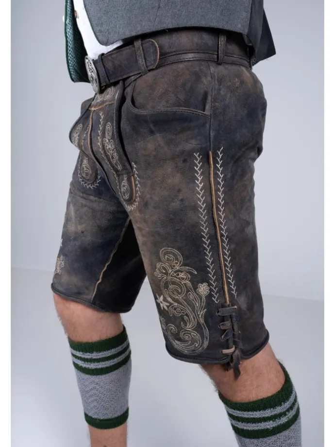 Kurze Wildbock Lederhose Alex in dunkelbraun
