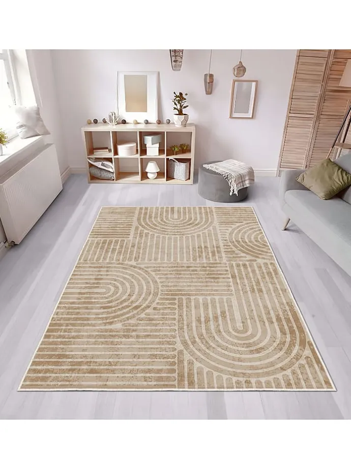 Kurzflor-Teppich in Beige/ Hellbraun