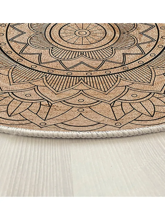 Kurzflor-Teppich in Beige/ Bunt