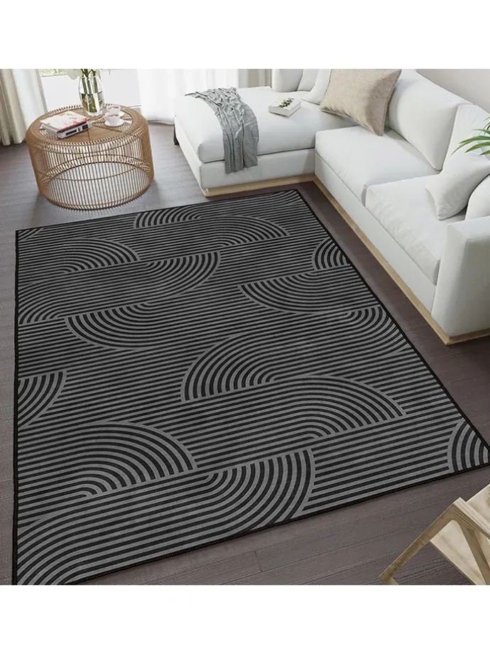 Kurzflor-Teppich in Grau/ Schwarz