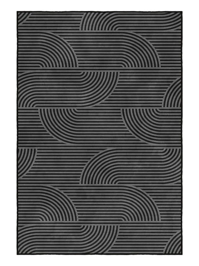 Kurzflor-Teppich in Grau/ Schwarz