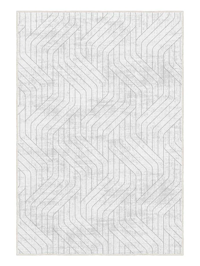 Kurzflor-Teppich in Grau/ Weiß