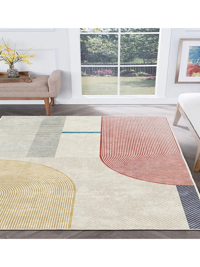 Kurzflor-Teppich "Infkece" in Creme/ Rot/ Gelb