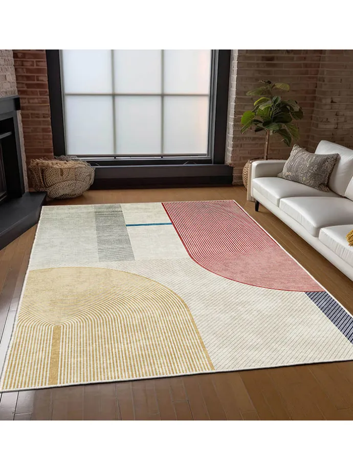 Kurzflor-Teppich "Infkece" in Creme/ Rot/ Gelb
