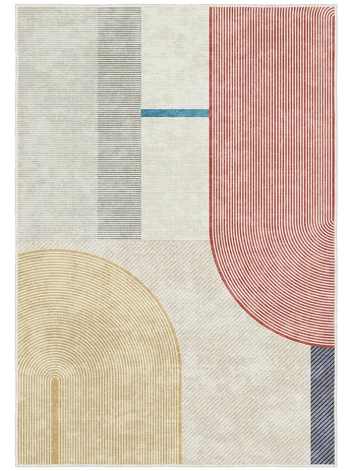Kurzflor-Teppich "Infkece" in Creme/ Rot/ Gelb