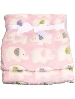 Kuscheldecke Flausch 75 x 90 cm - Elefanten in rosa,weiss