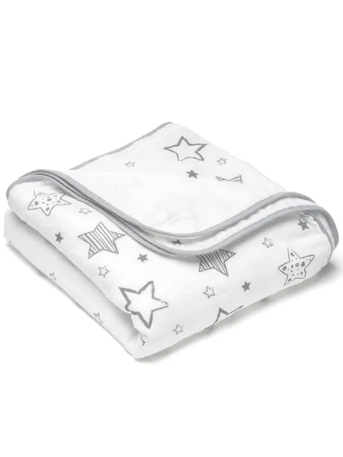 Kuscheldecke Mull 4-lagig 120 x 120 cm - in weiss,grau