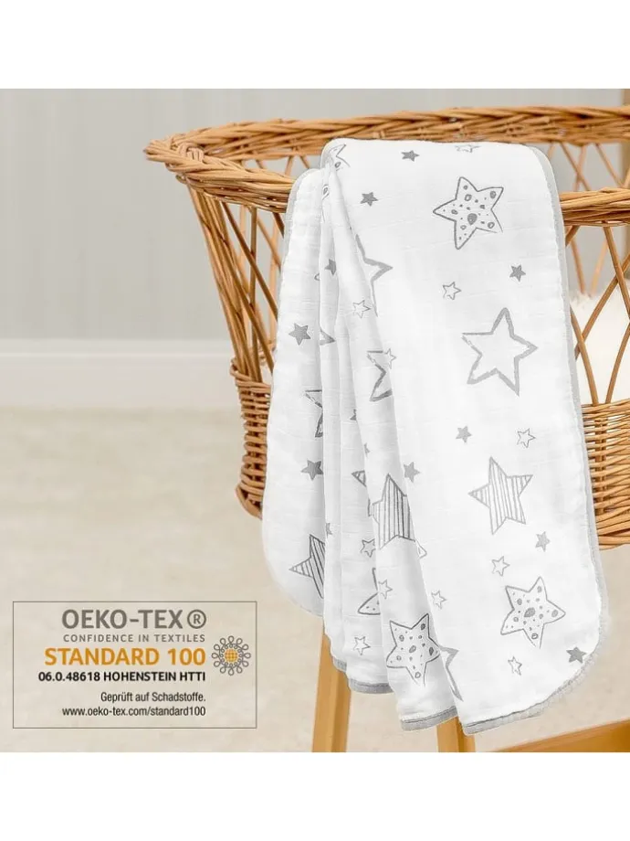 Kuscheldecke Mull 4-lagig 120 x 120 cm - in weiss,grau