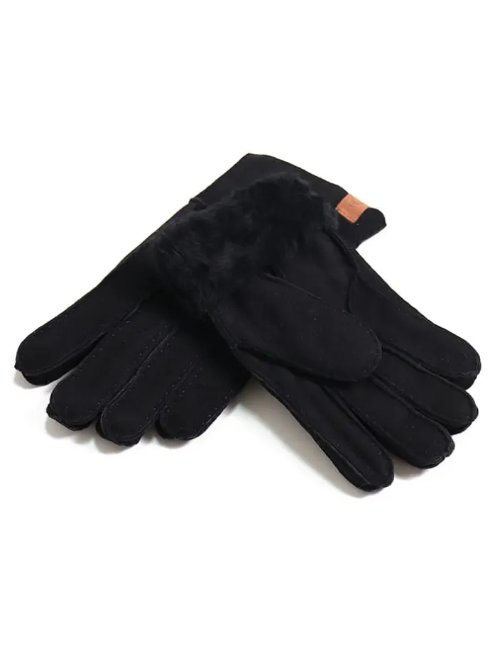 Lammfell-Fingerhandschuhe "Patchwork" in Schwarz