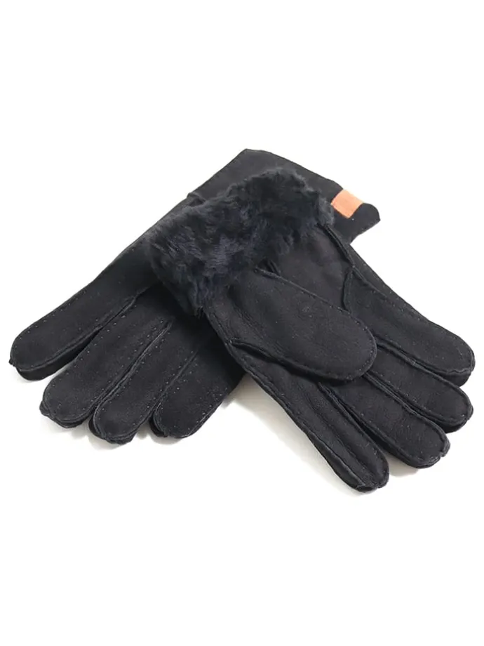 Lammfell-Fingerhandschuhe "Patchwork" in Schwarz