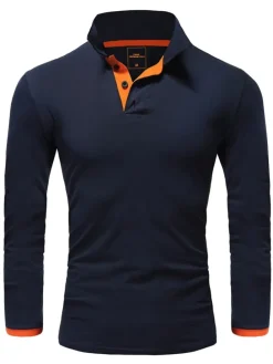 Langarm Kontrast Poloshirt CHARLOTTE in Navyblau/Orange