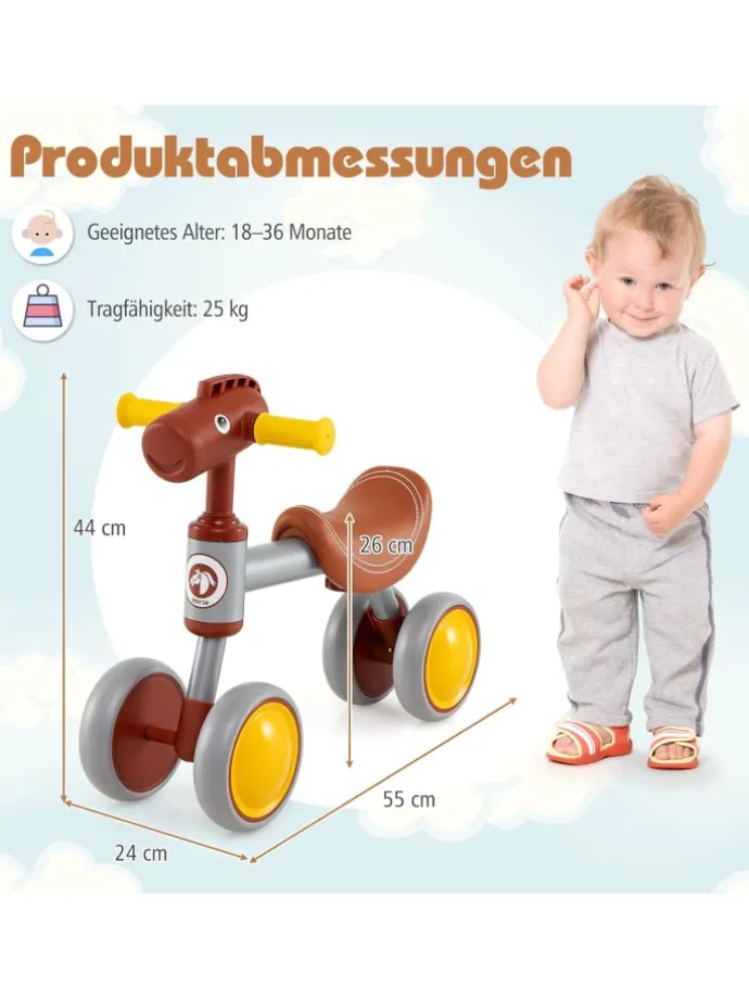 Lauflernrad 4 Räder in Braun
