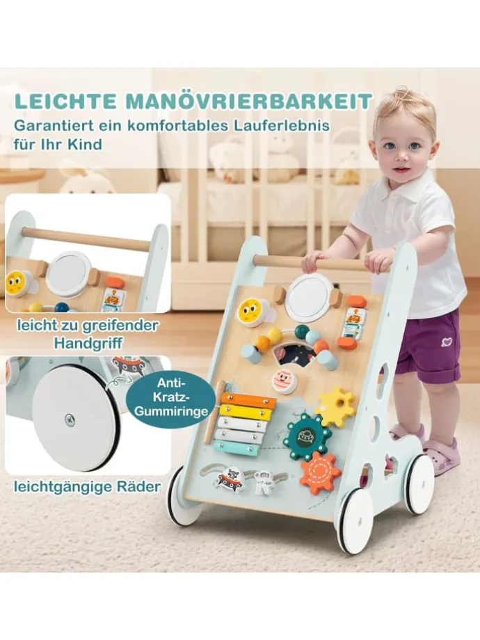 Lauflernwagen Holz Höhenverstellbar mit Aktivitätszentrum in Grün