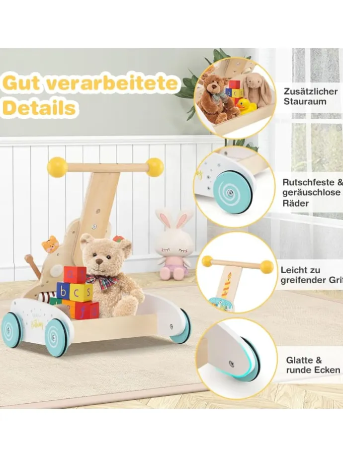 Lauflernwagen Holz Höhenverstellbar mit Aktivitätszentrum in Bunt