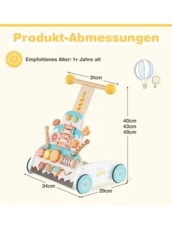 Lauflernwagen Holz Höhenverstellbar mit Aktivitätszentrum in Bunt