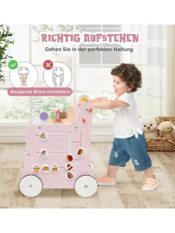 Lauflernwagen Holz Höhenverstellbar mit Aktivitätszentrum in Rosa