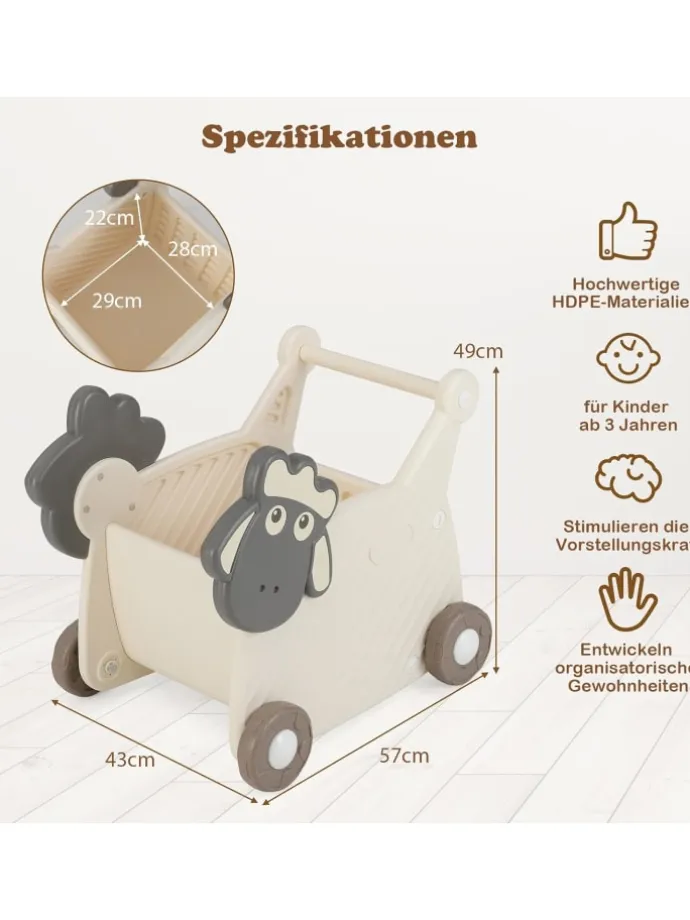 Lauflernwagen mit 18 L Stauraum in Beige