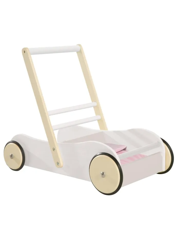 Lauflernwagen 'Scarlett' - Kinderwagen für Puppen - mit rosa Textilien - Weiß