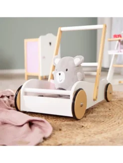 Lauflernwagen 'Scarlett' - Kinderwagen für Puppen - mit rosa Textilien - Weiß