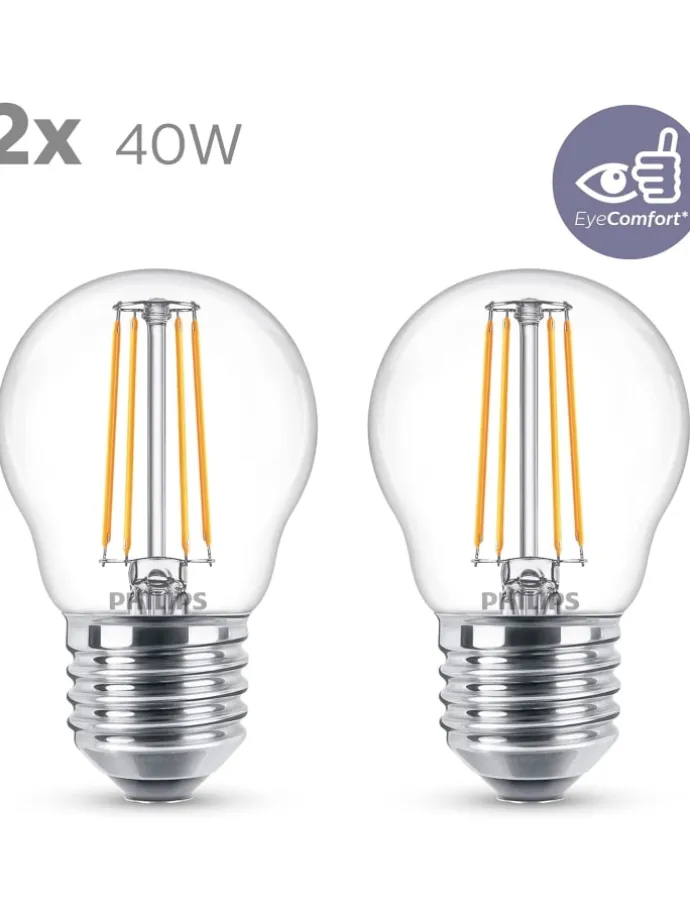 LED Classic E27 Lampe 40 W Tropfenform klar warmweiß 2er-Pack Energieklasse F