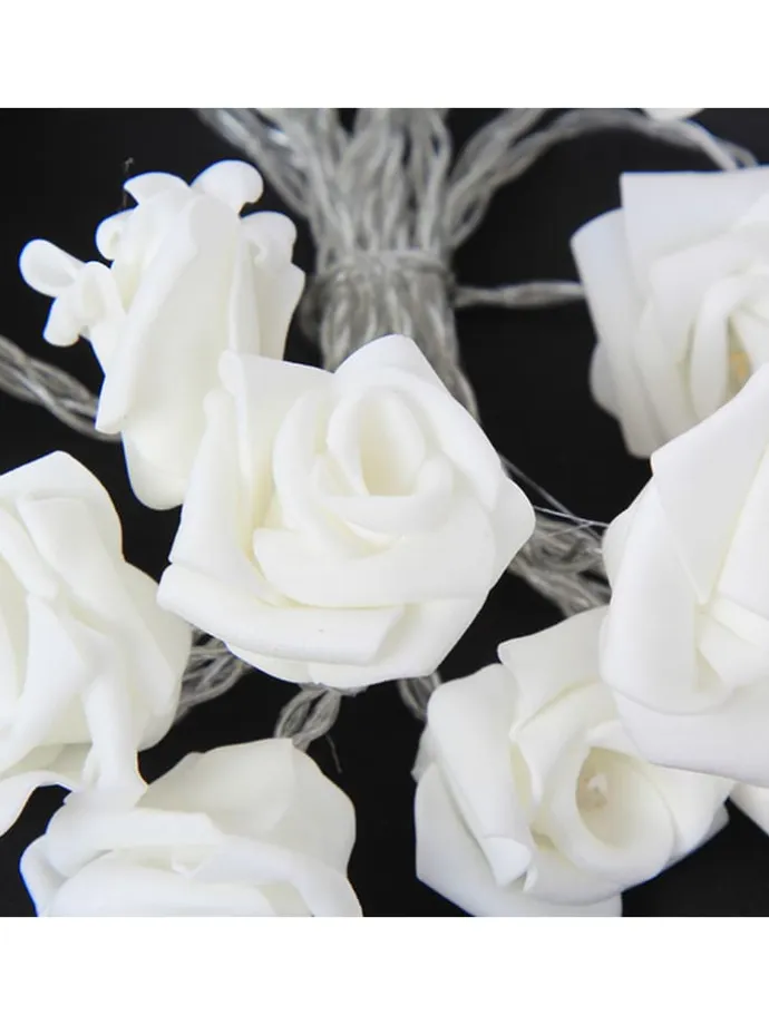LED Lichterkette Mini Rosen 10 Blumen Batteriebetrieb L: 90cm in weiß