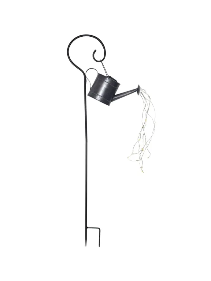 LED Solar Gießkanne mit Wasserfalleffekt H: 90cm in silber