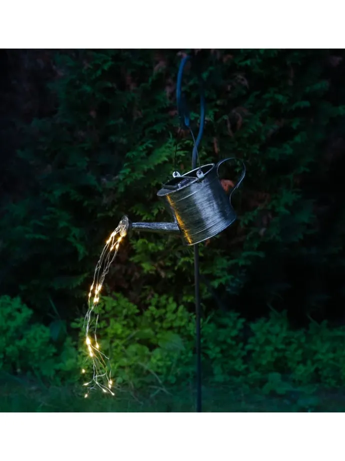 LED Solar Gießkanne mit Wasserfalleffekt H: 90cm in silber