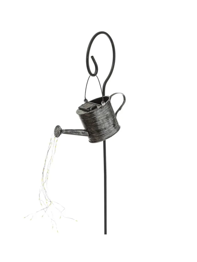 LED Solar Gießkanne mit Wasserfalleffekt H: 90cm in silber