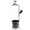 LED Solar Wasserhahn mit Blumentopf Gartendeko H: 60cm silber