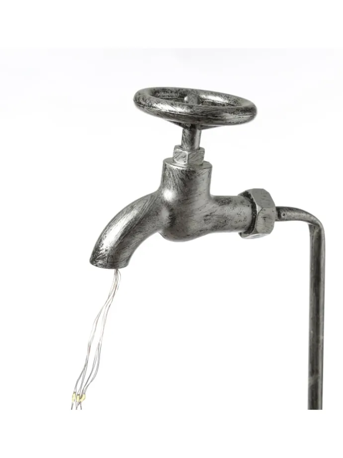 LED Solar Wasserhahn mit Blumentopf Gartendeko H: 60cm silber