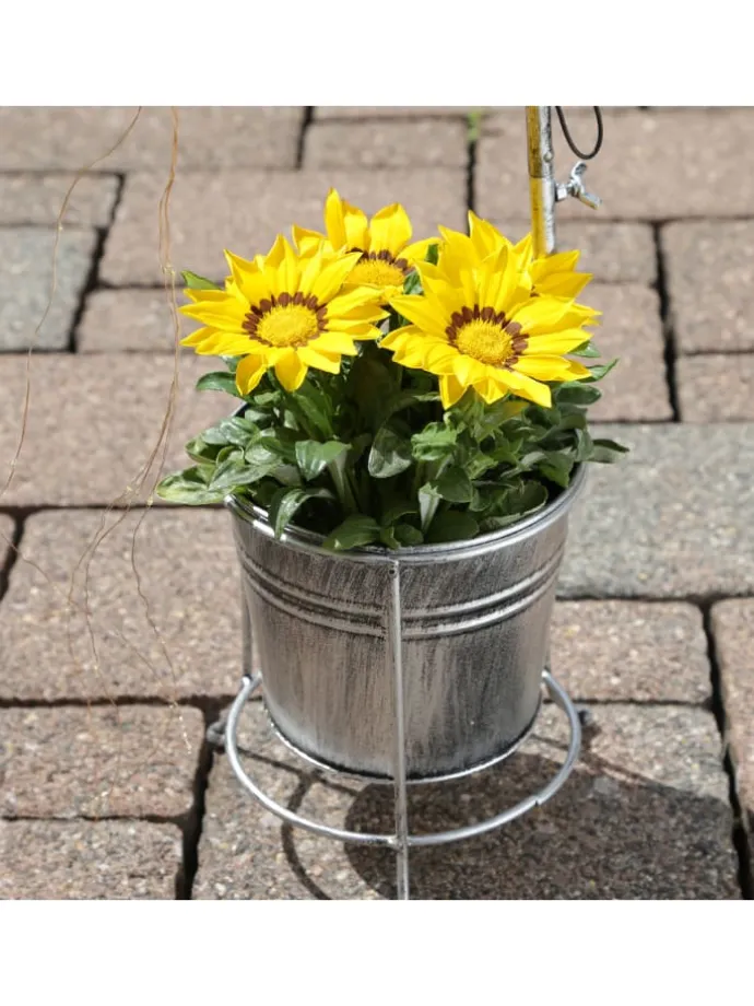 LED Solar Wasserhahn mit Blumentopf Gartendeko H: 60cm silber