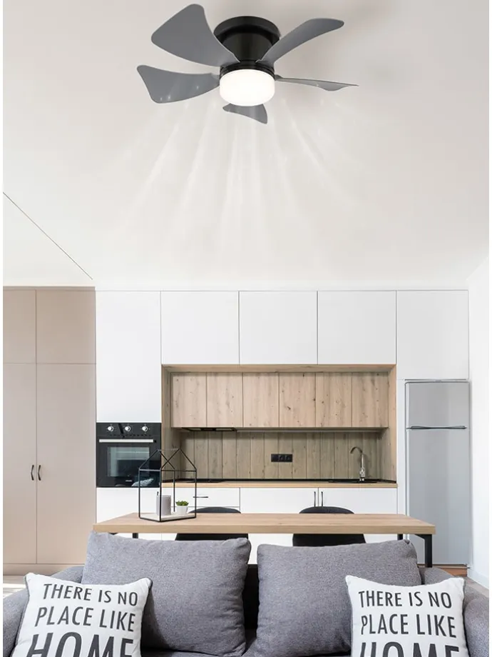 LED-Deckenventilator "Hinea" in Schwarz - (H)13 x Ø 40,6 cm