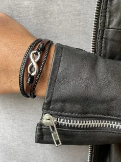 Leder-Armband in Schwarz/ Braun