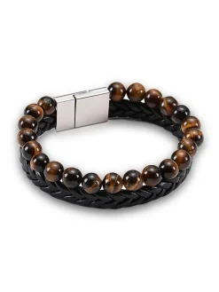 Leder-Armband mit Edelsteinen